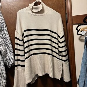 GAP Cream and Black Striped Turtleneck Sweater